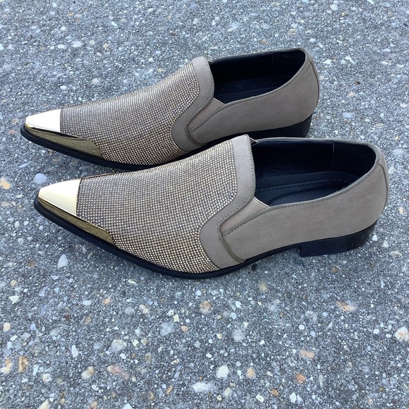 Bolano Mens Tuxedo Slip On Designer Dezzy Taupe Shoes Size 11 Rhinestones - Picture 8 of 10